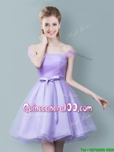 Low Price Lavender Short Dama Dress with Off the Shoulder