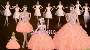 Sturning Straps and Beaded Quinceanera Dresses and Baby Pink Short Dama Dresses and Cute Orange Little Girl Dresses and Feminine Mini Length Prom Dresses