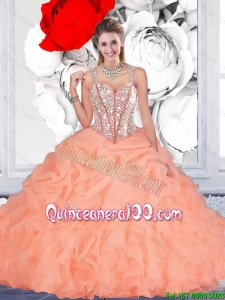 2016 Summer Popular Orange Ball Gown Straps Quinceanera Dresses with Beading