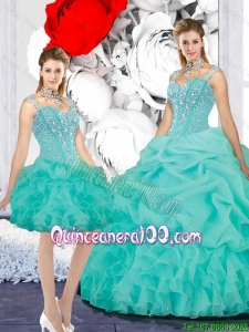 Luxurious 2016 Fall Straps Ball Gown Detachable Quinceanera Dresses in Turquoise