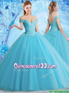 Best Selling Tulle Beaded Sweet 16 Dress in Aqua Blue