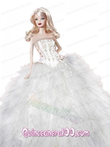 White Dress For Barbie Doll with Appliques On Quinceanera Party