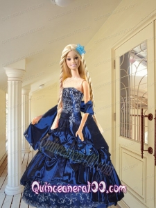 Appliques and Pick-ups Quinceanera Dress For Barbie Doll in Navy Blue