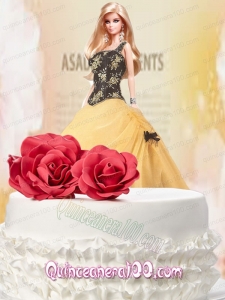 Black and Yellow Quinceanera Dress For Barbie Doll with Appliques