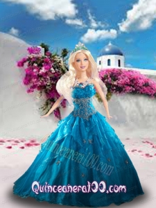 Blue Quinceanera Dress For Barbie Doll with Beading and Ruffles