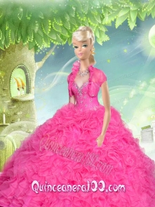 Hot Pink Barbie Doll Dress with Beading and Ruffles