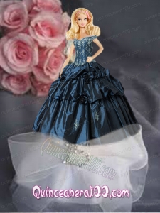 Navy Blue Quinceanera Dress For Barbie Doll with Appliques and Hand Made Flowers