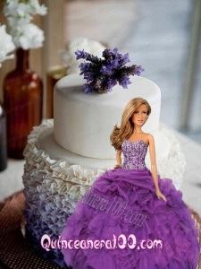 Purple Dress Made to Fit the Barbie Doll with Appliques and Ruffles