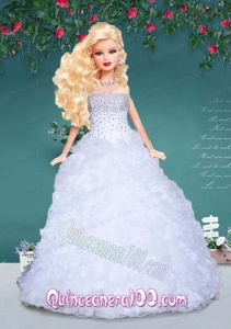 White Barbie Doll Dress with Beading and Ruffles
