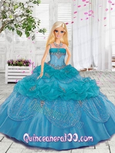 Beading and Pick-ups Quinceanera Dress For Barbie Doll in Blue