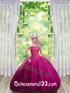 Fuchsia Quinceanera Dress For Barbie Doll with Ruffles and Hand Made Flowers