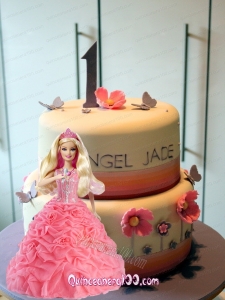 Peach Quinceanera Dress For Barbie Doll with Appliques and Hand Made Flowers