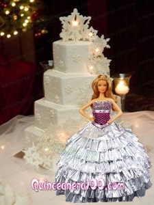 Silver Quinceanera Dress For Barbie Doll with Ruffled Layers