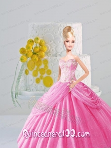 Appiques and Pick-ups Quinceanera Dress For Barbie Doll in Rose Pink