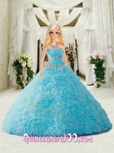 Beading and Ruffles Quinceanera Dress For Barbie Doll in Aqua Blue