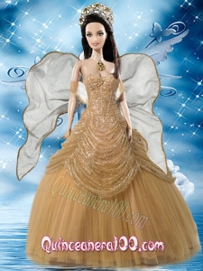 Gold Sequins Quinceanera Dress For Barbie Doll