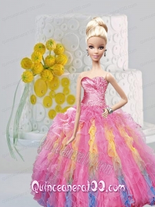 Multi-color Quinceanera Dress For Barbie Doll with Ruffles and Beading