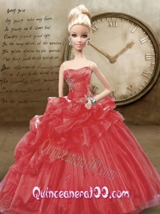 Red Quinceanera Dress For Barbie Doll with Appliques and Pick-ups