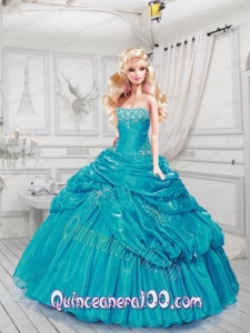 Turquoise Quinceanera Dress For Barbie Doll with Ruffles and Beading