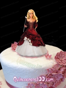 Wine Red and White Quinceanera Dress For Barbie Doll with Pick-ups