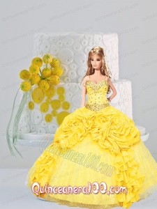 Yellow Quinceanera Dress For Barbie Doll with Pick-ups and Beading