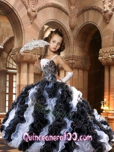 2014 Fashionable Black and White Dresses with Ruffles for Little Girl Pageant
