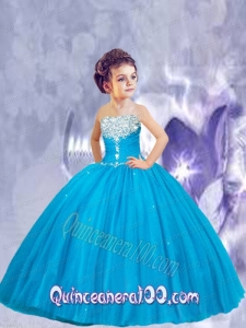 Lovely Blue Little Girl Pageant Dress with Beading for 2014