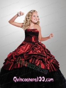 Outrageous Strapless Wine Red and Black Little Girl Pageant Dress with Appliques