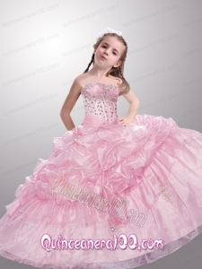 New Style Strapless Baby Pink Dress with Beading and Pick-ups for Little Girl Pageant