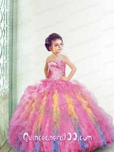 New Style Strapless Multi-color Little Girl Pageant Dress with Appliques and Ruffles