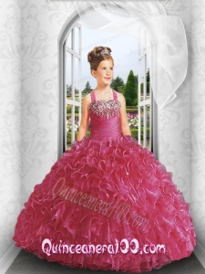 New Style Straps Red Little Girl Pageant Dress with Appliques and Ruffles