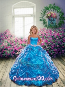 New Style Blue Little Girl Pageant Dress with Beading and Pick-ups for 2014