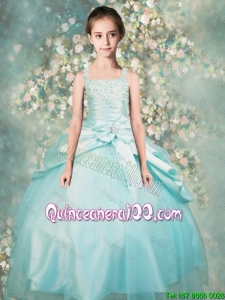 Popular Straps Beaded Little Girl Pageant Dresses in Aqua Blue