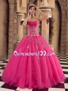 2014 Hot Sale Hot Pink Ball Gown Beading Quinceanera Dress