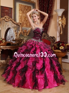 Elegant Black and Red Sweetheart Ruffled Beading Quinceanera Dresses
