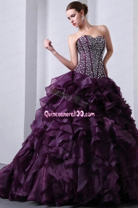 Purple Princess Sweetheart Brush Train Beading Quinceanea Dress for 2014