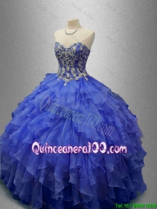 Classical Beaded Blue Quinceanera Gowns with Ruffles