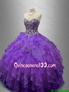 Perfect New Style Purple Sweet 16 Gowns with Beading and Ruffles