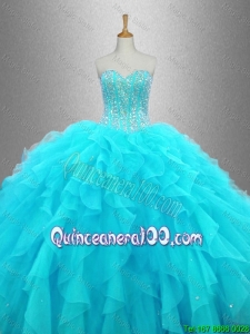 Elegant Beaded Sweetheart Quinceanera Gowns in Aqua Blue
