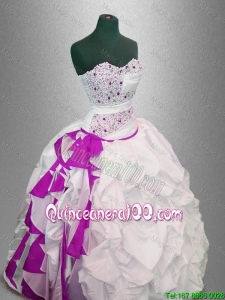 Latest Ball Gown Beaded Quinceanera Dresses in White and Fuchsia