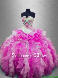 Discount Strapless Beaded Multi Color Sweet 16 Gowns with Ruffles