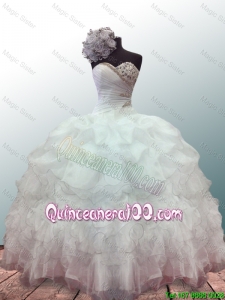New Style Sweetheart Ball Gown White Quinceanera Dresses with Beading and Ruffles