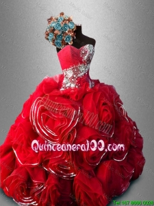 Cheap Rolling Flowers and Beaded Sweet 16 Gowns in Red for 2016