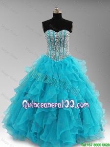 Elegant Beaded and Ruffles Quinceanera Dresses in Aqua Blue