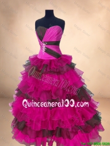 Cheap Popular Multi Color Sweet 16 Gowns with Ruffled Layers for 2016