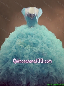 Elegant Discount Beaded and Ruffles Quinceanera Gowns in Light Blue