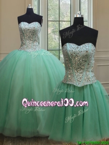 Affordable Two Piece Beaded Bodice Apple Green Detachable Quinceanera Dress