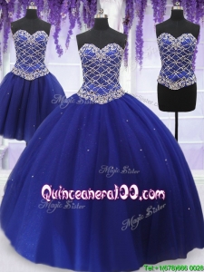 Elegant Really Puffy Beaded Bodice Detachable Quinceanera Dress in Royal Blue