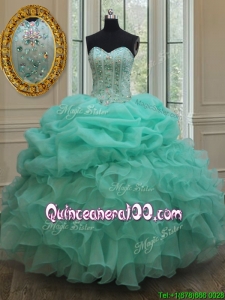 2017 Classical Visible Boning Big Puffy Beaded Quinceanera Dress in Apple Green