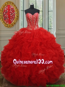 2017 New Arrivals Visible Boning Red Quinceanera Dress with Beading and Ruffles